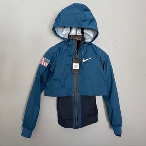 New NIKE Womens XS Winter USA Training Convertible Cropped Half 3 Jacket Therma